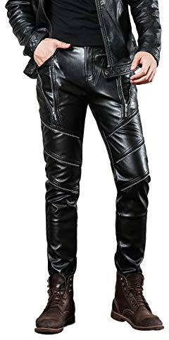 Idopy Men`s Party Dance Faux Leather Biker Pants Trousers