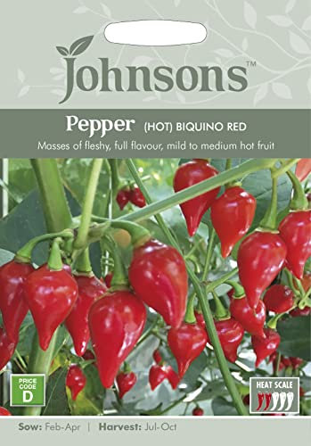 Johnson's 27312-UK/JO/VE-PEPPER Vegetable Seeds, Pepper (Hot) Biquino Red, 0.5x92x132 cm
