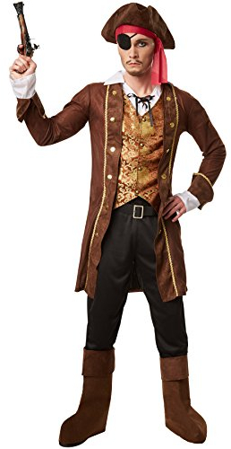 dressforfun Herrenkostüm Seeräuber-König | Mantel mit angenähter Weste und angenähtem Hemd | Lange Hose mit Gummizug | Inkl. Hut, Augenklappe, Gürtel und Stiefelstulpen (S | Nr. 301784)
