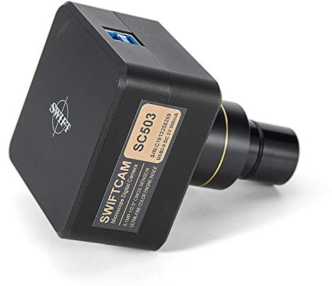 Swift Cam 5 Megapixel Kamera für Mikroskope, mit Reduktionslinse, Kalibrierungsset, Eyetube Adapter und USB 3.0 Kabel, kompatibel mit Windows/Mac/Linux