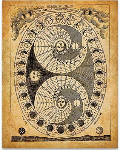 Astronomy Poster - Chart of The Phases of The Moon - 11x14 Unframed Art Print - Vintage Posters for Dark Academia, Space Poster for Astronomers and Space Exploration Enthusiasts, Astronomy Decor
