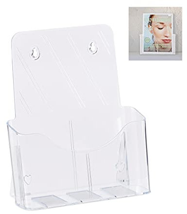 Relaxdays 10 x Prospekthalter A4 / DIN Lang, zum Stellen & Hängen, Acryl, Wandprospekthalter, HBT 27x24x10cm, transparent