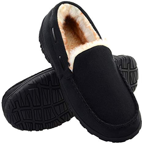 Vonair Mens Moccasin Slippers Indoor Outdoor Slip on Warm House Shoes Breathable Moccasins for Men 8 US Black