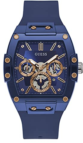 GUESS Herren analog Quarz Uhr mit Silikon Armband GW0203G7