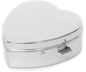 Brillibrum Pillendose Herz verchromt Tablettendose Silber glänzend mit zwei Fächern und Spiegel Schmuckdöschen Herzpillendose To Go Medikationshilfe (Dose ohne Gravur)