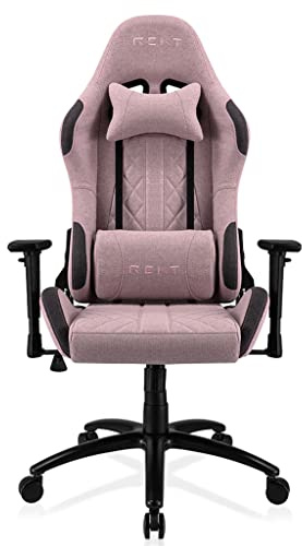 REKT ULTIM8-RS - Chaise Gaming en Tissu Premium - Inclinable à 160 ° - Accoudoirs 3D - Coussin Ajustable pour La Nuque - Coussin Lombaire - Chaise de Bureau Supporte 150 Kg (Rose)