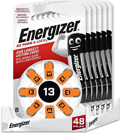 Energizer - Pack de 48 Pilas Especiales de audífono tamaño 13 una Pila para una Necesidad, sin Mercurio añadido y Potencia para Dispositivos pequeños