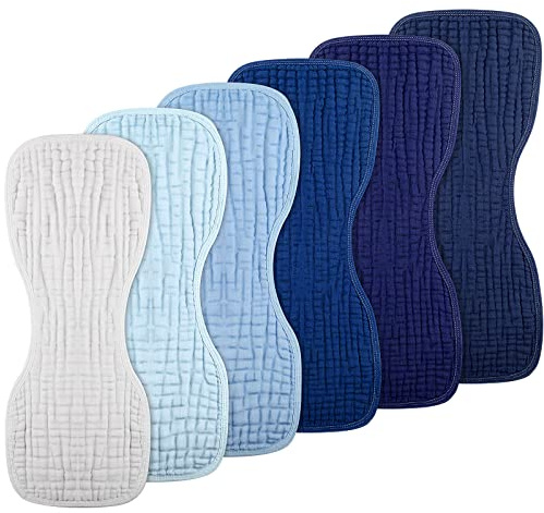 Frienda 6 Pcs Muslin Burp Cloth for Baby Boy Girl 20 x 9, Blue Series