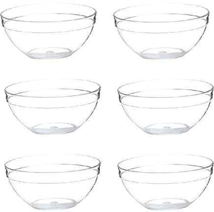 ONEWANGDAFA 6 Pcs Mini Prep Bowls Small Clear Hard Plastic Bowls Stackable Food Prep Bowl Multipurpose Clear Serving Bowls for Kitchen Prep Dessert Dips Salad Candy Dishes