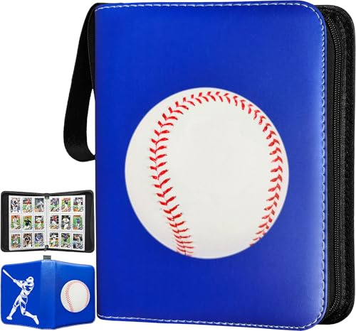 Baseball Card Binder 900 Pockets, 50 Sleeves Large Baseball Binder 3 Ring Zipper Trading Cards Holder 9 Pocket, Sport Collection Book Storage Organizer, Blue Album Folder Case Protector Collector Gift