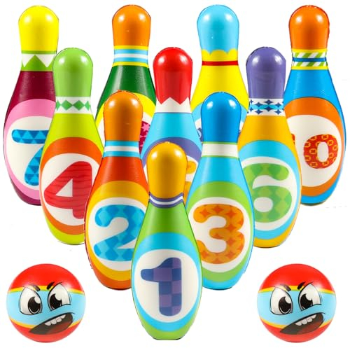 FGen 12 Stück Bowling Set Kinder,Mini Drin und Draußen Spielzeug,kegelspiel für Kinder,Dosenwerfen Spielzeug für Kinder Ball Set ab 3 Jahre Mädchen Junge
