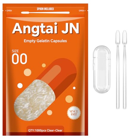 AngtaiJN Capsules de Gélatine Vides Taille 00(1000 Unités)-Capsule Gelatine Transparente à Remplir avec 2 Micro Cuillère de Laboratoire, Gélule Vide Compatible avec le Remplisseur de Capsules de 00