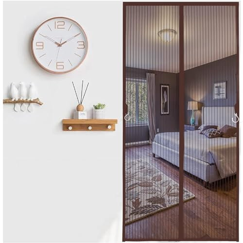 BOJONTN fliegentüren mit Selbstklebendes Klettband für Balkontür Wohnzimmer Schiebetür Terrassentür, Braun 120x270cm(47x106inch)