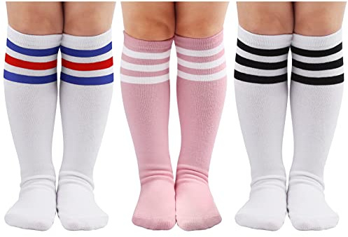DRESHOW Calzini da Calcio Bambino a Strisce Ginocchio Alto Calzini di Cotone Uniforme Sport Lungo Tubo Calzini per Ragazzi Ragazze