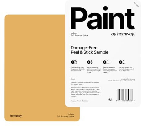 Hemway - Peel & Stick Sample for Our Interior Paint - Soft Sunshine Yellow | A5 Damage-Free, Accurate Colour Swatch | Test Our Matt Finishes for Interior Decor | Easy to use and eco-friendly