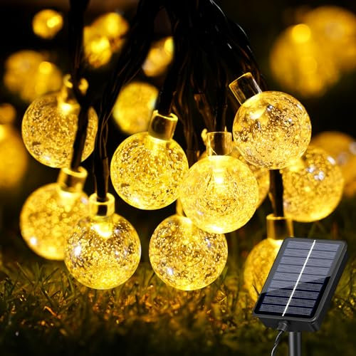Fancycoco Solar Lights Outdoor Garden String Lights Waterproof, 36Ft 60 LED Ultra-Bright Solar Fairy Lights with 8 Modes for Yard, Camping, Christmas, Wedding, Party Decor - Warm White