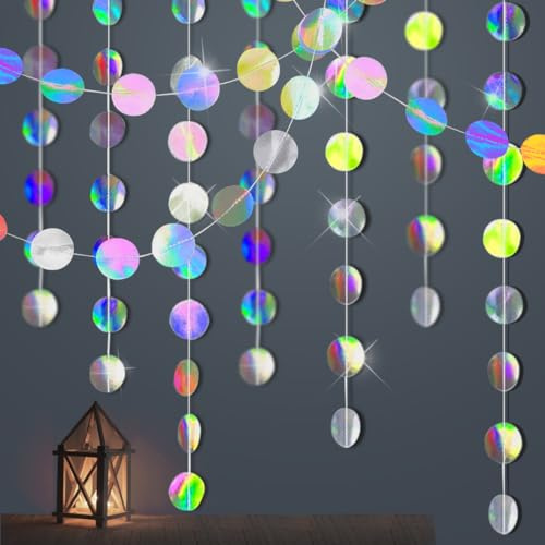 65 fot pappersgirlang färgglad, 5 stycken 4 m glitter cirkel banderoll, hängande iridescent rund krans för födelsedagar nyårsafton karneval jubileum bröllop dekoration