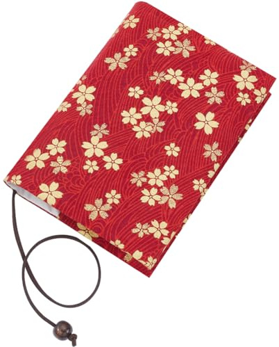 craspire Protège Livre en Tissu à Motif de Fleurs de Cerisier Housse de Livre Réglable Rouge Couverture de Livre en Tissu Doux Rétro pour Livres de Poche A6 Livres à Couverture Rigide Salle de Classe