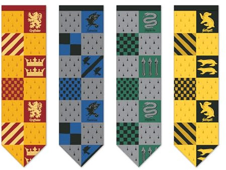 Conquest Journals Harry Potter Small Hogwarts House Quidditch Flags, Set of 4, Polyester, 8'' x 29'', Gryffindor, Slytherin, Ravenclaw & Hufflepuff Banners, Party and Wall Decor, Officially Licensed