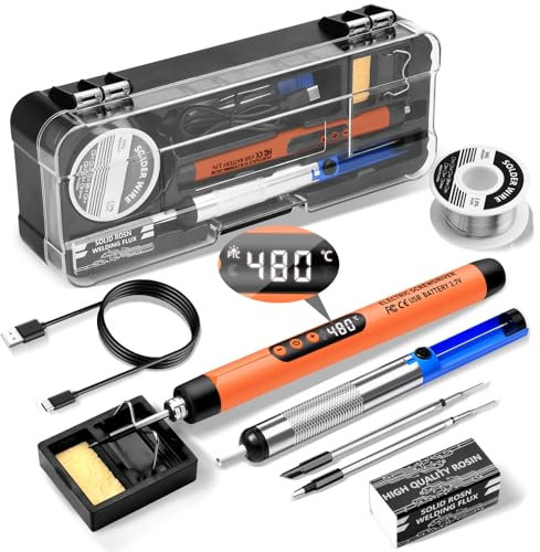 Daakro Wireless Soldering Iron Set with Adjustable Temperature, Lötkolben Set with Soldering Iron Stand Orange
