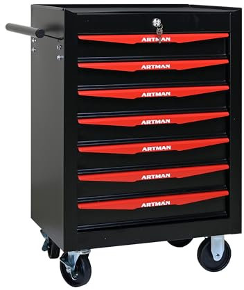 nifoti 7 Drawers Tool Cart on Wheels, Multifunctional Rolling Tool Storage Chest, Drawers Rolling Trolley Organizer Tool Box for Warehouse, Garage, Workshop, Repair Shop (7 Drawers-30.5H)
