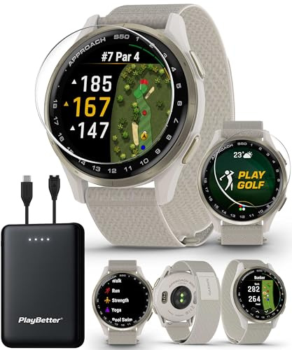 Garmin Approach S50 Golf-GPS-Smartwatch-Bundle – 1,2 Zoll AMOLED-Display, On-Course-Funktionen, Herzfrequenz am Handgelenk mit PlayBetter Displayschutzfolien und 5000 mAh tragbares Ladegerät