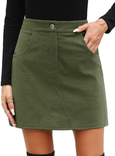 heekpek Mini Jupe Velours Cotelé Taille Haute Jupe Courte Femme Automne Hiver Vintage Coupe Ajustée Élégant A-Ligne Jupes Courte avec Poches