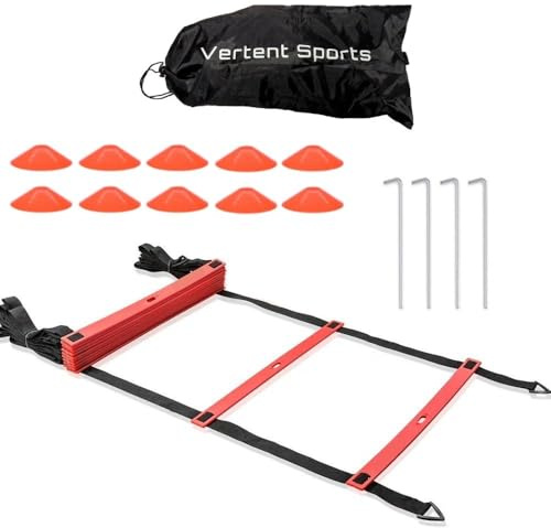 Vertent Football Training Equipment Set, Agility Ladder (6M) and 10 Training Cones