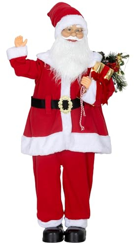 HOMCOM - Figura de Papá Noel, de pie de Papá Noel, rojo tradicional, 120 cm, control de voz, luces LED brillantes, música, brazos plegables, para decoración de interiores y fiestas