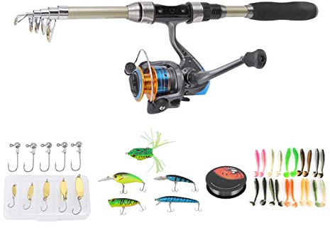 CHICIRIS Kit Canna da Pesca, Set Canna da Pesca Portatile Telescopica in Carbonio con Mulinelli da per Principianti e Professionisti