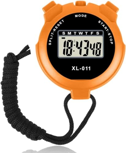 Digital Sports Stopwatch Timer, Water-Resistant Stopwatch with Large Display, Lap Split Chronograph, Alarm Clock & Calendar for Running, Swimming, Football, Coaches & Fitness Training (Orange)