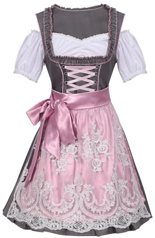 zwxqe Abito Dirndl da donna, grembiule rosa, abito bavarese tedesco, autentico abito Dirndl con scollo a U, abiti da donna per Oktoberfest 1 set per Halloween e Carnevale