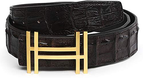 RosyU Herren-Gürtel aus Krokodilleder, 38 mm, Braun, Gold, 105cm/(34-36)