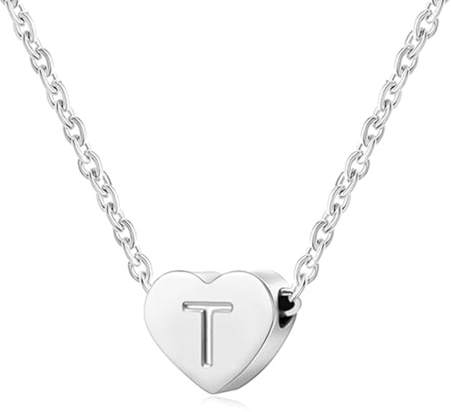 AFSTALR Silver Necklaces for Women Heart Initial Letter T Pendant Necklace Personalized Tiny Capital Alphabet Choker Chain Birthday Jewellery Gifts for Girls Girlfriend Wife Lady