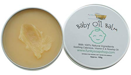 Funky Soap Bálsamo de aceite para bebés, caléndula, vitamina E y aceite de rosa mosqueta, 100 g