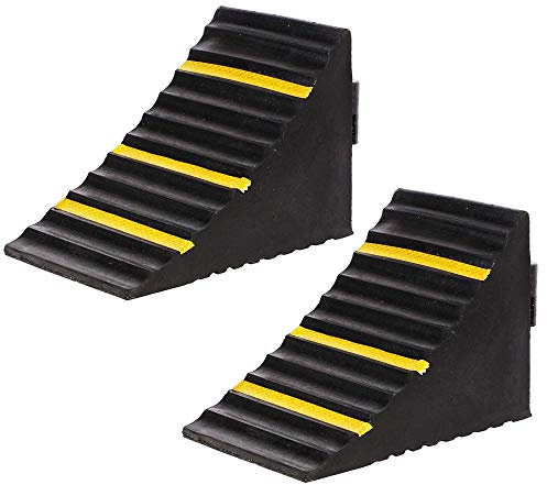 Bakaji Set 2 Cunei Fermaruota in Gomma Dura di Ebanite Ferma Ruota Ruote Pneumatici con Superficie Antiscivolo Strisce Catarifrangenti e Manico per Trasporto Dimensione 25 x 15 x 19 cm