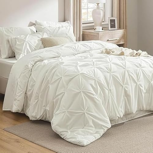 Comfort Collections Luxury Alford Alexander Pin Tuck Pinch Pleat Duvet Quilt Cover Reversible Diamond Bedding Set With Matching Pillowcases Cream Double 200cm x 200cm Approximate