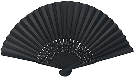 OLILLY – 50 abanicos de tela negra con marco de bambú negro – Abanico de lujo (negro/negro)