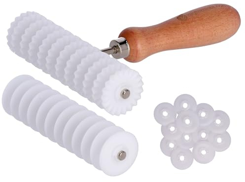 Tagliapasta Rotella Regolabile con 24 Lame in Derlin Diametro 40 mm, 12 Lisce e 12 dentate, Manico in Lengo