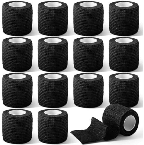 Awinker 14 Rolls Self Adhesive Bandage Tape, 5cm x 4.5m Grip Medical Tape Cohesive Elastic Bandages, Sports Finger Football Tape for Dogs Pets Vet Wrap Tattoo (Black)