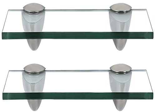 Randaco 2X ripiani in vetro mensole in vetro, vetro ripiano in vetro trasparente con supporto a parete e vetro di sicurezza ESG da 8mm e staffa, perfetto come mensola da doccia/ripiano bagno per bagno