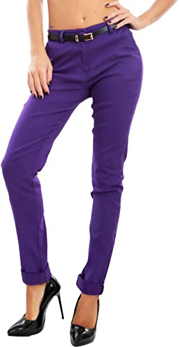 Toocool Pantalon Classique pour Femme, Pantalon Elégant Taille Basse avec Poches et Ceinture, Pantalons d'Eté pour Femme AS-28251 [XXL, Pourpre foncé]