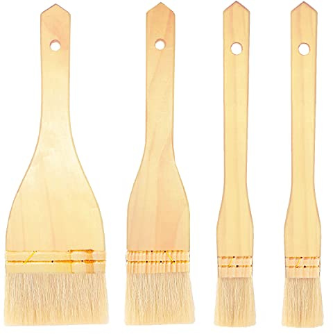 4 Pcs Flat Hake Brushes, Hake Paint Brush for Watercolor, Sheep Hair Brushes for Painting, Pottery, Baking, Large Area Flat Brush Set in Three Size