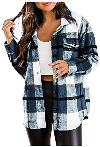 Chemise en Jean Femme Veste Longue Femme Hiver Chemise À Carreaux Femme Veste Chemise Femme Femmes Chemise Carreaux Manches Long Manteau Femme Long Manteau Femme Vestes d'hiver Dames Haut