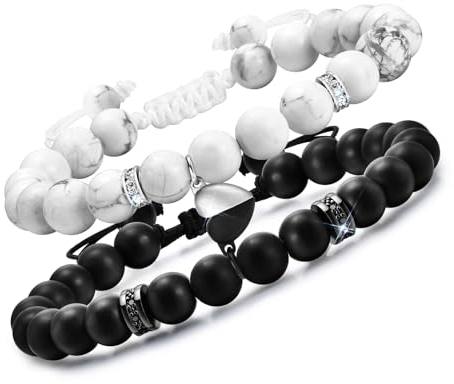 VNOX Partnerarmbänder Unendlichkeitszeichen Herz,Achat Naturstein Perlen Pärchen Armband,Edelstahl Paar Armbänder,Schmuck Weihnachtsgeschenke Partner Geschenke Freundin Boyfriend Männer Frauen(Stil 4)