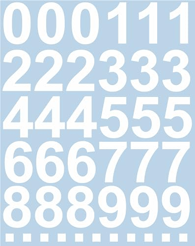 Weisse Zahlen Aufkleber 10cm Hoch - 41 KLEBEZAHLEN - Selbstklebende Ziffern und Nummern 0-9 und Punkte - Ideal für den Außenbereich da Wasser und Wetterfest
