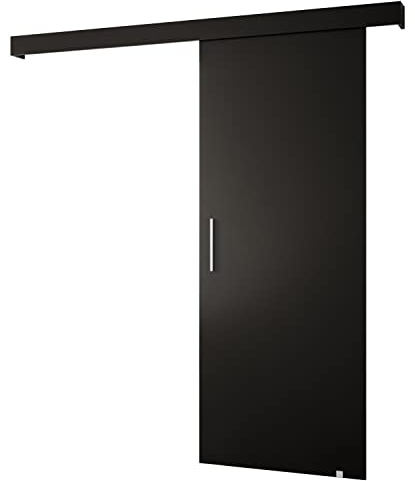 MEBLE KRYSPOL Salwador 1 Schiebetürsystem mit Schienenabdeckung - Innenwand-Schiebetüren - Eingelassene Dachbodentüren - Solide Konstruktion - 80x204 cm - Schwarz Schwarz Silber