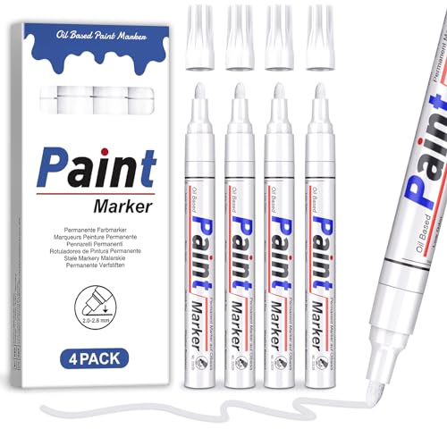 DAPAWIN White Paint Pen Permanent Marker Waterproof 4 Pack Outdoor Pens markers for Metal,Rocks,Wood,Plastic,Tire,Glass,Fabric,Medium Tip,Oil Based Paint Markers White Markers Permanent