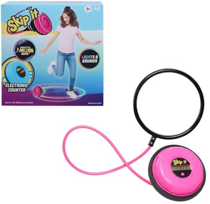 Just Play Skip It Retro Outdoor Toy, Light Up Ball and Digital Counter, Pink, Soft Foam Padded Ankle Ring, 31-inch Long, Screen Free Play, Toys for Kids Ages 5 Up