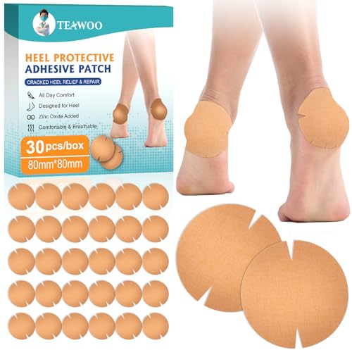 TEAWOO 30PCS Patented Cracked Heel Treatment Patches, Cracked Heel Repair Bandage (80mm x 80mm)